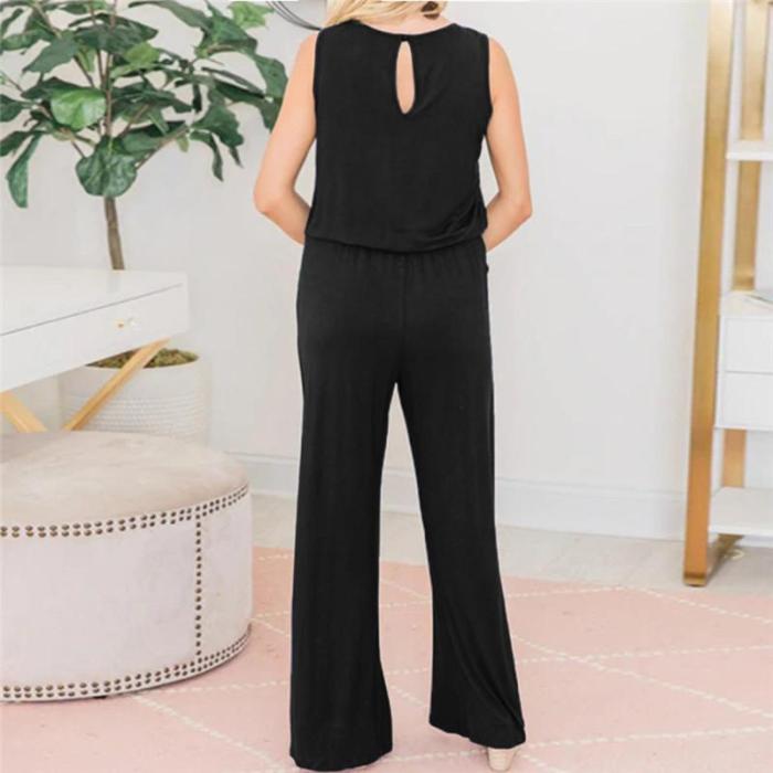 Maternity Casual Solid Color Sleeveless Loose Jumpsuit