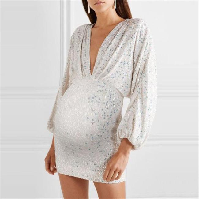Maternity Casual V Neck Glitter Dress