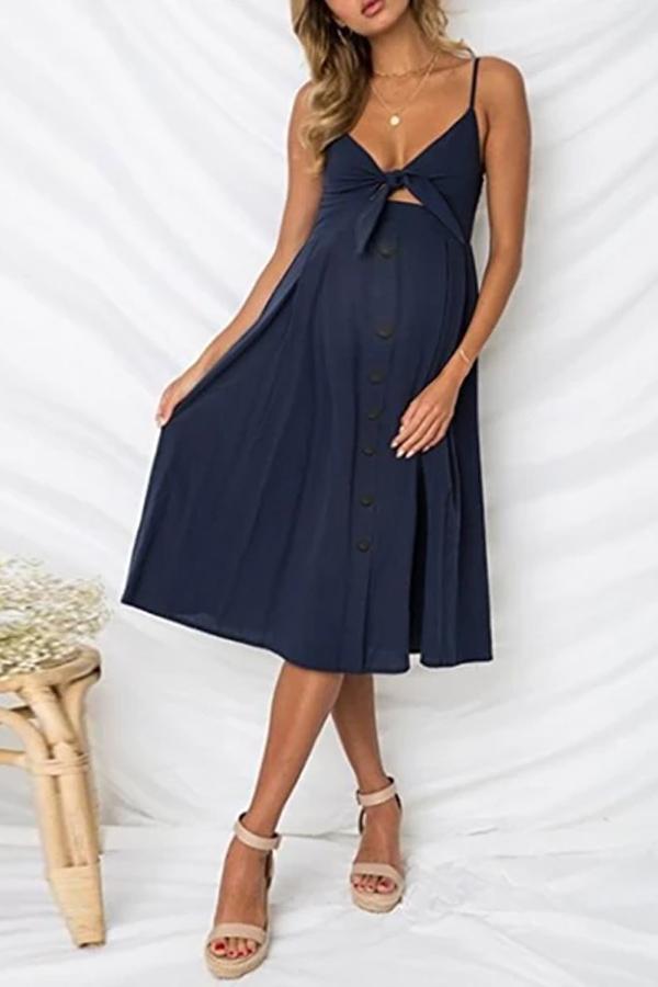 Maternity Sling Button Halter Bow Dress