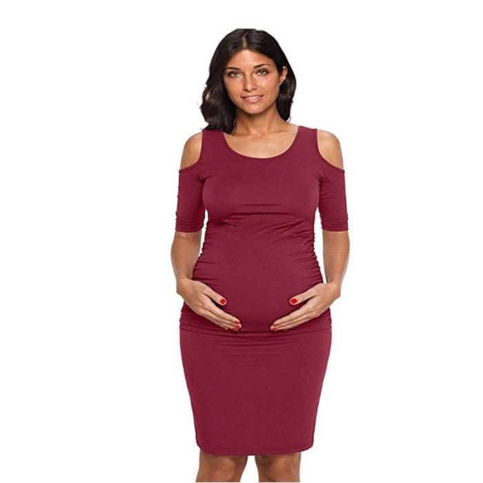 Short-sleeved  High-waisted Pregnant Women Dress