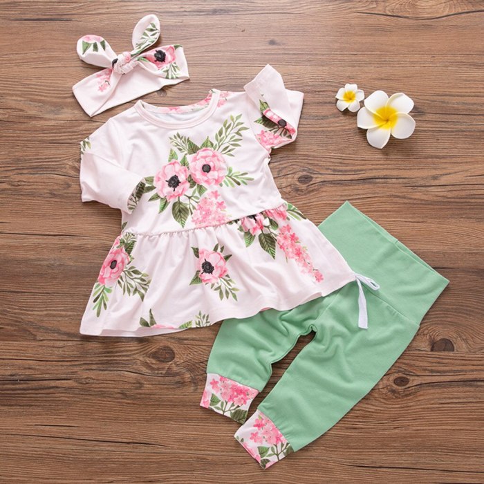 Infant Girl Clothing Long Sleeve Floral Tops Dress Pants Dot Clothes Set