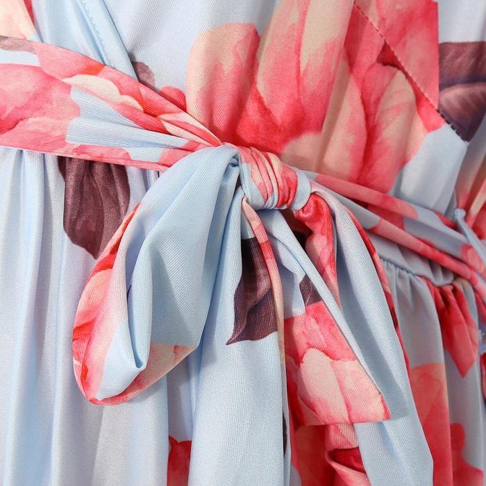 Maternity Floral Print Asymmetrical Wrap Tea-Length Dress