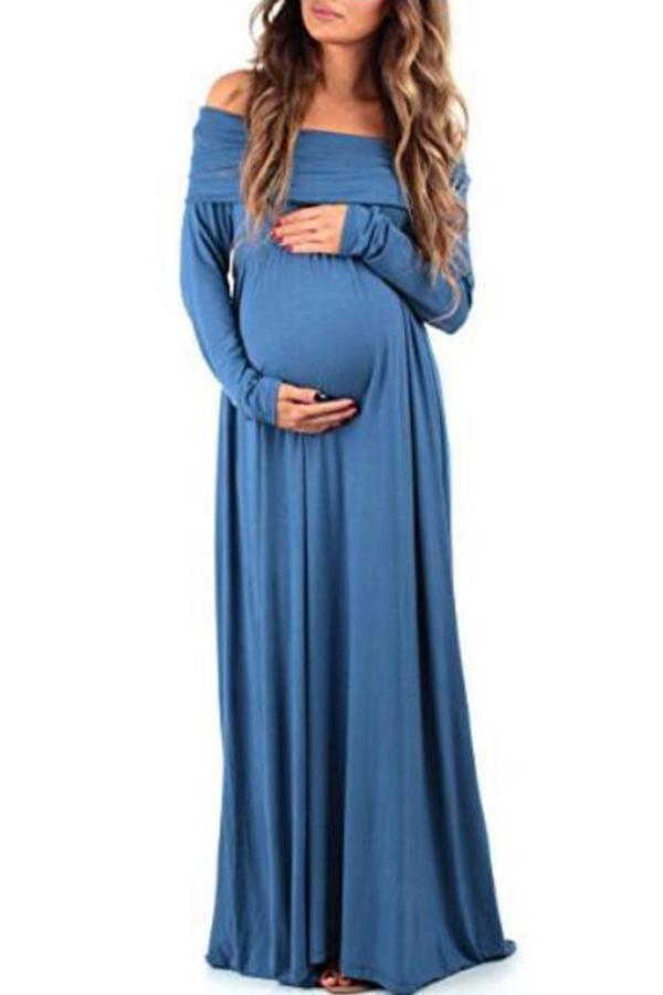 Maternity Off Shoulder Long Sleeve Full Length Dress