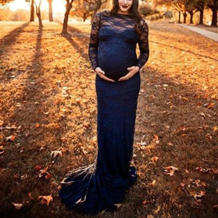Maternity Round Neck Lace Long Sleeve Perspective