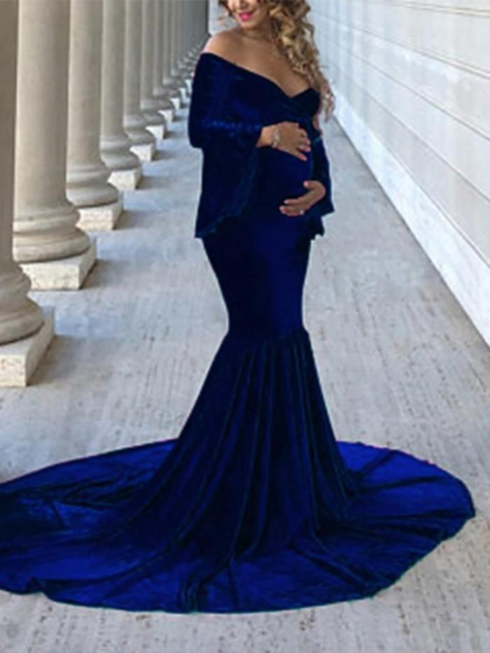 Maternity Elegant Pure Color V Neck Dress