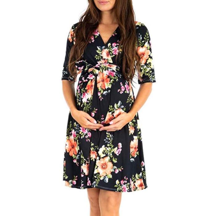 Maternity V-Neck Half Sleeve Dress