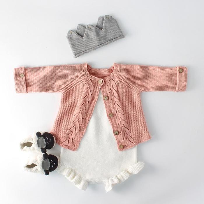 Spring and Autumn Infant Child Set Leaf Knitted Jacket and Wool Coat Climbing Suit