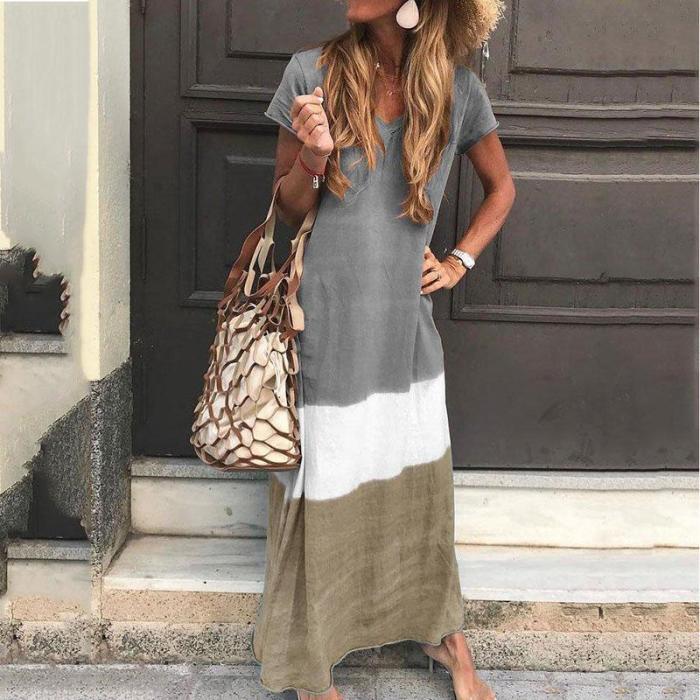 Maternity Commuting V Neck Short Sleeve Printed Colour Dress