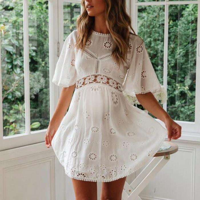 Maternity O-Neck Lace Patchwork Casual Dress