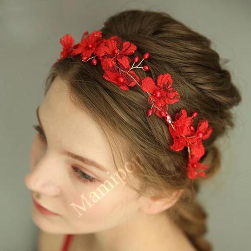 New Lace Red Flower Photography Hair Jewelry Bridal Headband