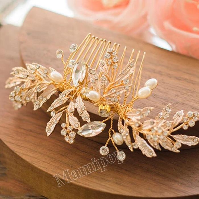 Gold Leaf Bridal Hair Comb Handmade Wedding Hair Accessories