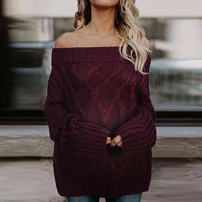 Maternity Pure Color Off Shoulder Loose Sweater