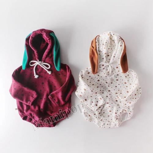 Winter Clothes Baby Star Rabbit Ears Baby Newborn Clothes Hooded Romper