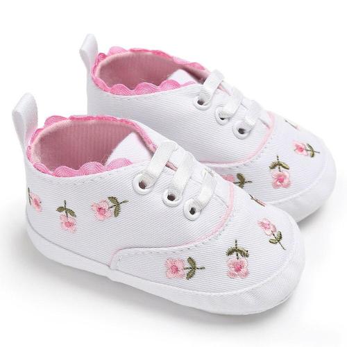 First walk Baby Girl Shoes White Lace Floral Embroidered Soft Crib Shoes Prewalker