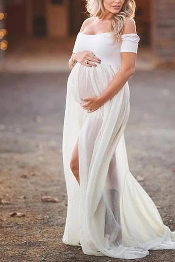 Maternity Sexy Off-Shoulder Pure Color Photoshoot Gowns  Dress