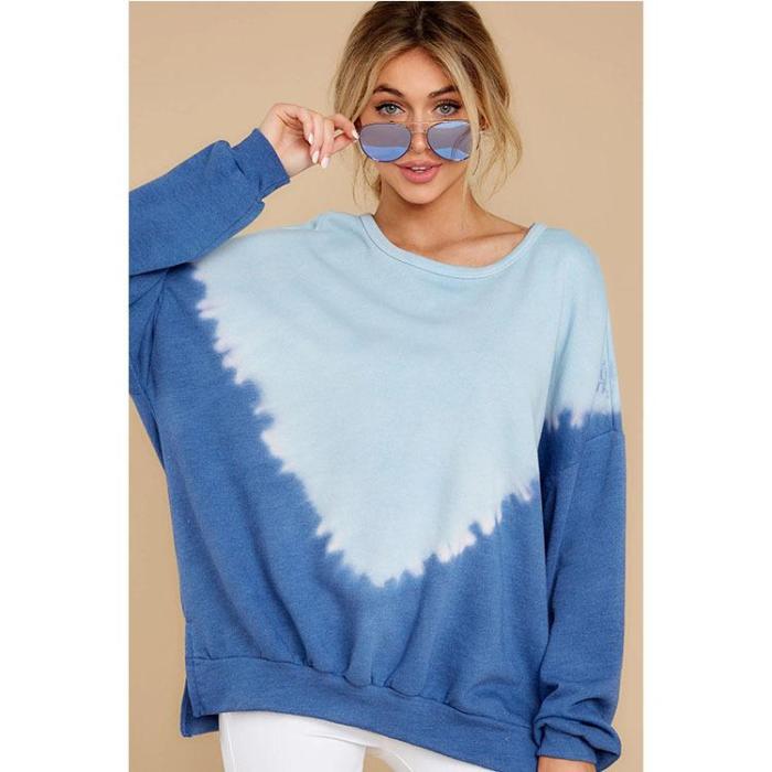 Autumn and Winter Loose Leisure Tie-dyed Round Collar Long-sleeved Female Coat
