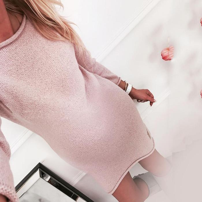Maternity Solid Color Long Sleeve Sweater Dress