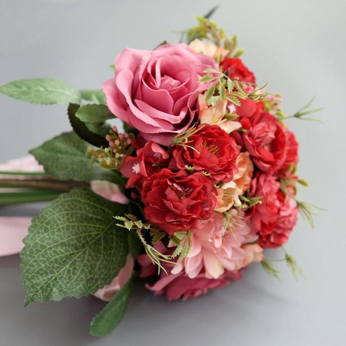 Silk Flower Artificial Plastic Flower Big Rose Bride Bonquet Wedding Home Accessories