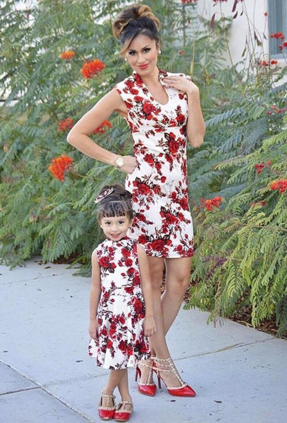 Summer Boho Style Mother And Daughter Dress Sleeveless Vintage Mom And Daughter Dress