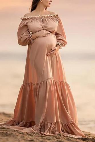 One-neck solid color maternity dress