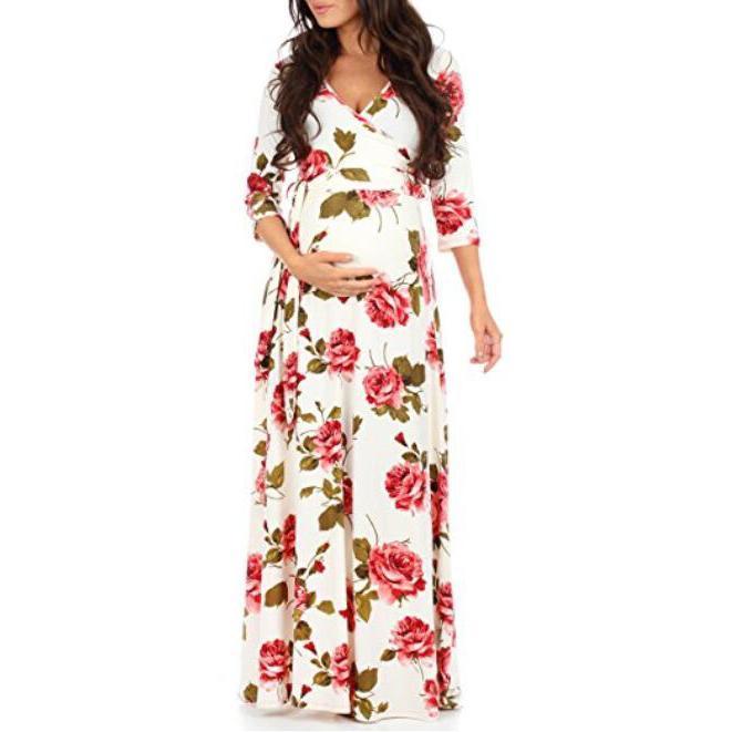 Maternity Flowers Print Full Length Dress With Adjustable Belt