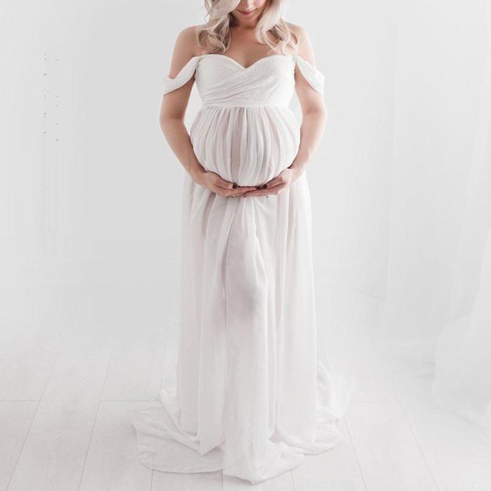 Maternity Sexy Solid Color Collar Front Open Mopping Dress