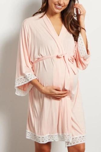 Lace solid color stitching seven-point sleeves breastfeeding robes pajama