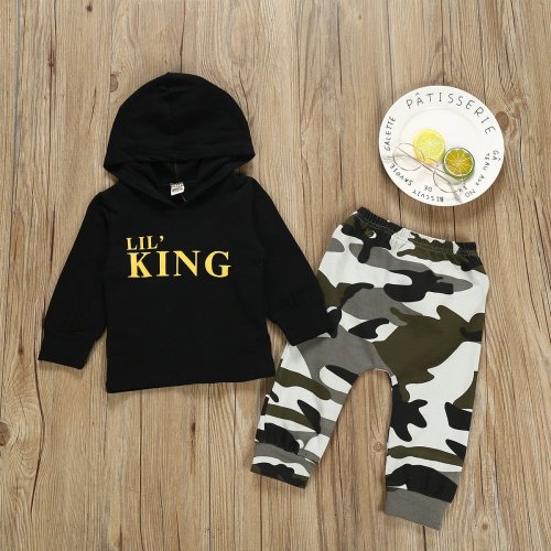 2020 boys' suits spring clothes fashionable new camouflage letters  two-piece set