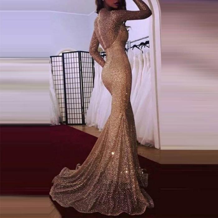 Glamorous Sequins Long Sleeve Evening Dress