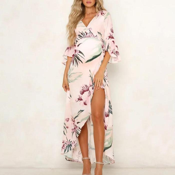 Maternity V-Neck Printing Maxi Dress