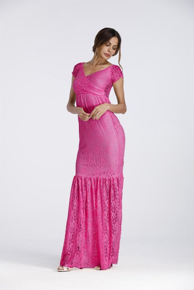 Lady Maternity Beach Clothing V Neck Evening Ball Gown