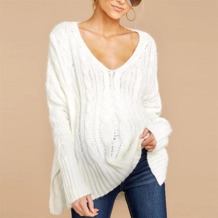 Maternity Casual Pure Color V Neck Long Sleeve Slit Sweater