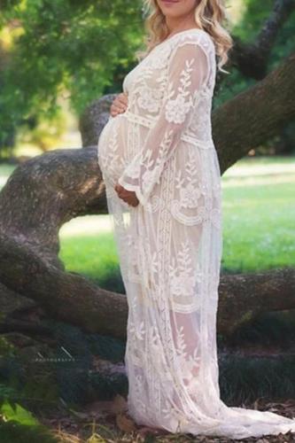 Maternity Hollow Out And Hook Flower Lace Dress