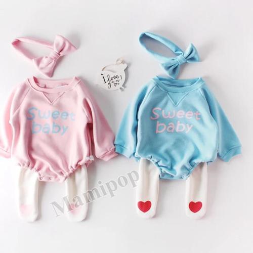 Winter Round Neck Baby Newborn Clothes Sweetheart Bow Jumpsuit and Velvet Thickening