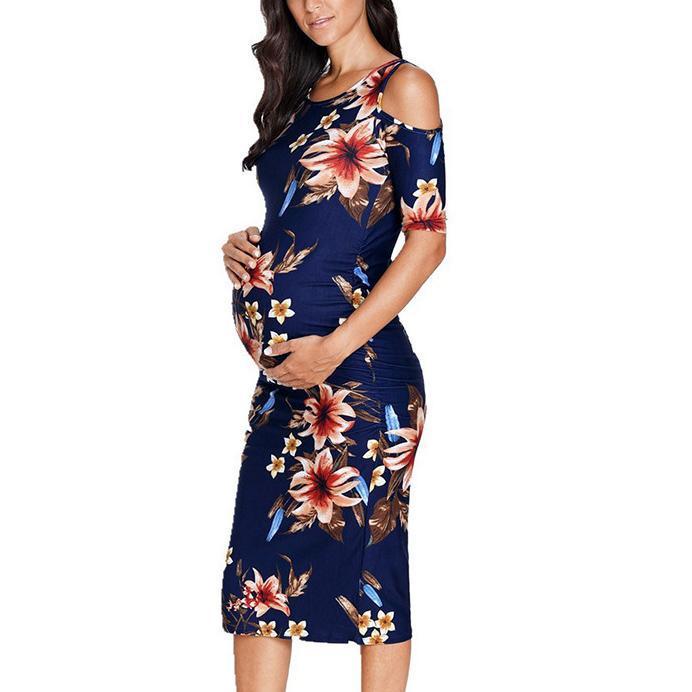 Maternity Casual Print O-Neck Maxi Dress