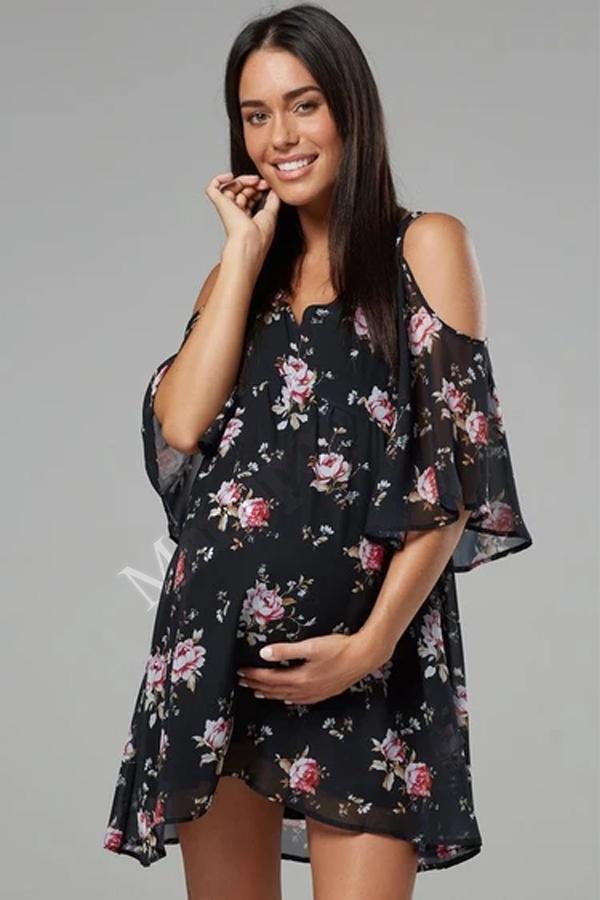2020 New Printed V-neck Off Shoulder Short Sleeve Panel Loose Middle Sleeve Maternity Dress