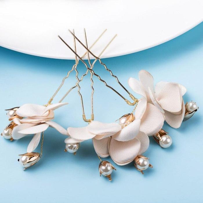 White Flower Bridal Hair Pins Pearl Hair Sticks Wedding Hair Accessories