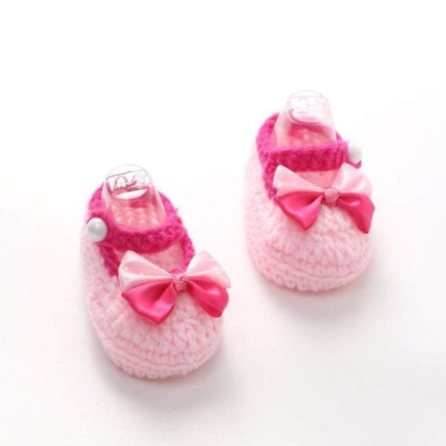 Crochet Casual Baby Girls Handmade Knit Woolen Bow Booties