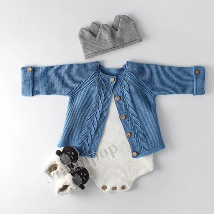 Spring and Autumn Infant Child Set Leaf Knitted Jacket and Wool Coat Climbing Suit