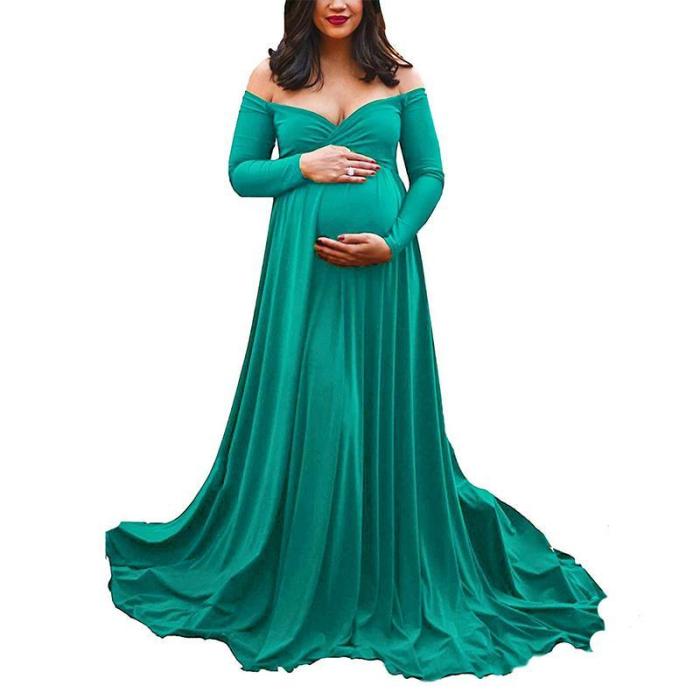 Maternity Elegant V Neck Pure Color Dress