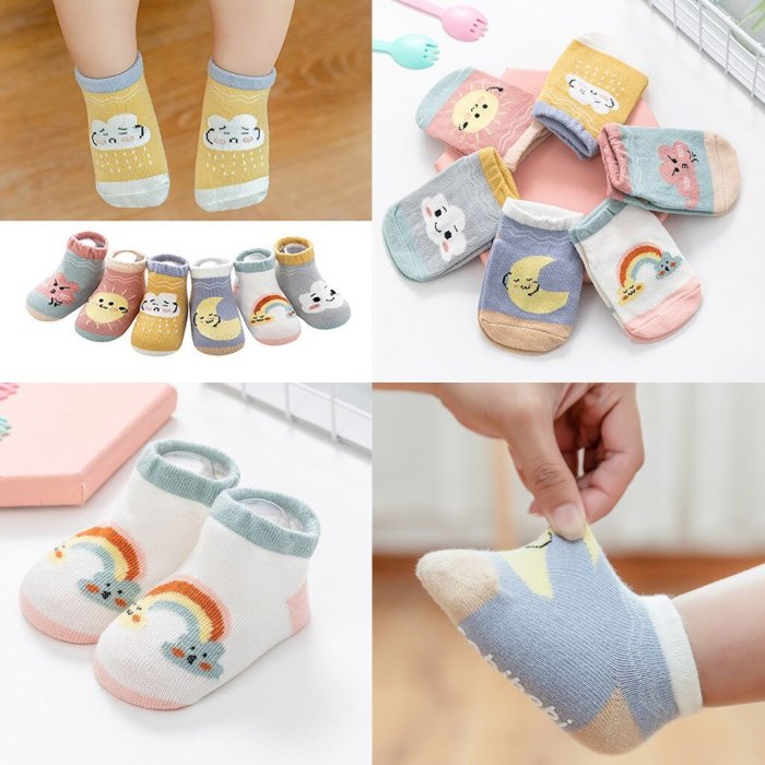 Kids Infant Baby Boys Girls Breathable Cartoon Weather Printed Socks Children's Boat Socks Non-slip Socks