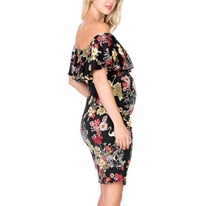 Maternity Floral Print Off Shoulder Bodycon Dress