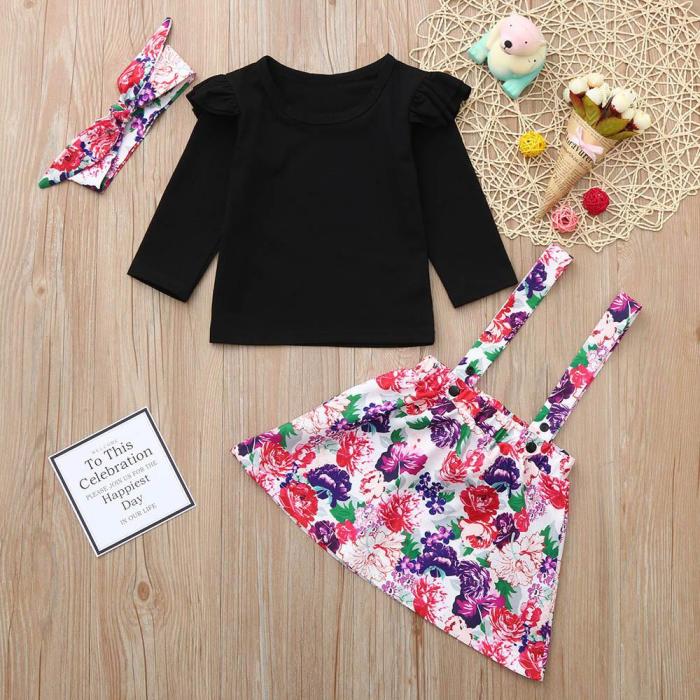Baby Girl  Solid Tops Overalls Floral Skirt Headbands Clothes Outfits