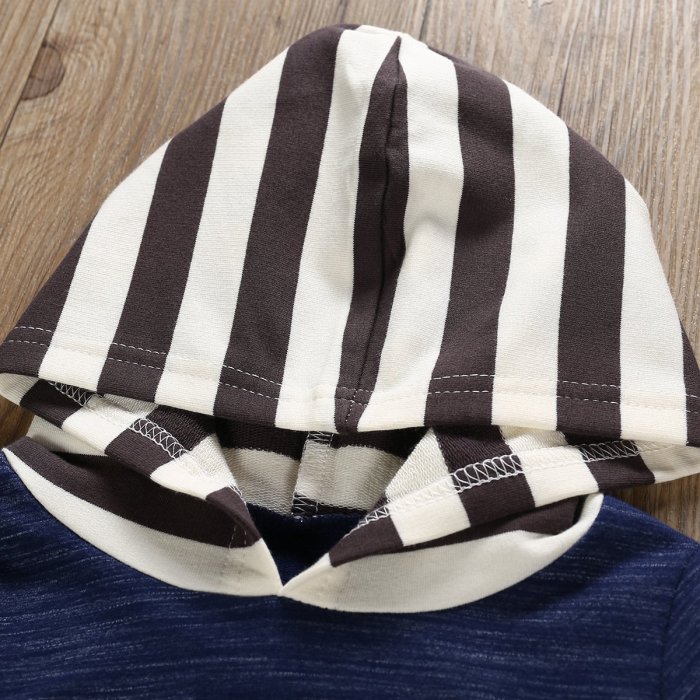 New boy's autumn pure cotton sweater hooded striped trousers