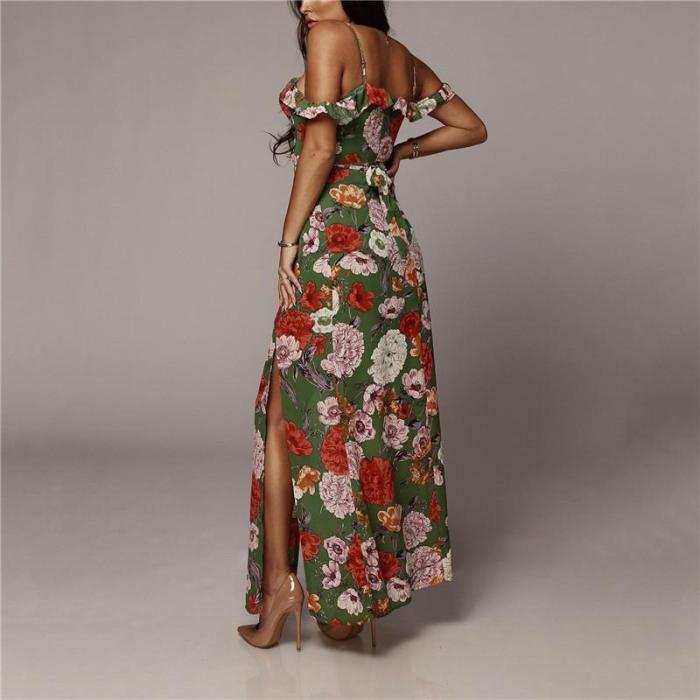 Maternity Off Shoulder Floral Print Split Slim Fit Slip Dress
