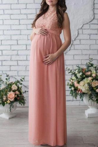 Maternity Lace Patchwork Full Length Dress