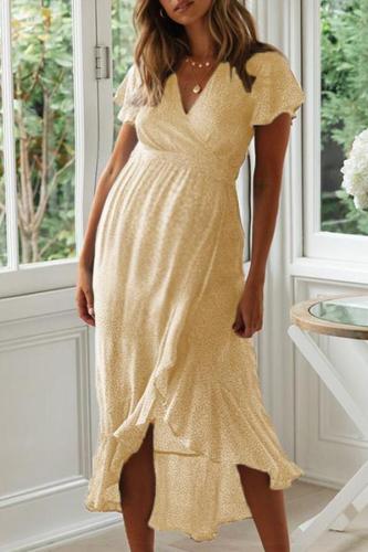 Maternity V-Neck Printed Lace-Up Dress