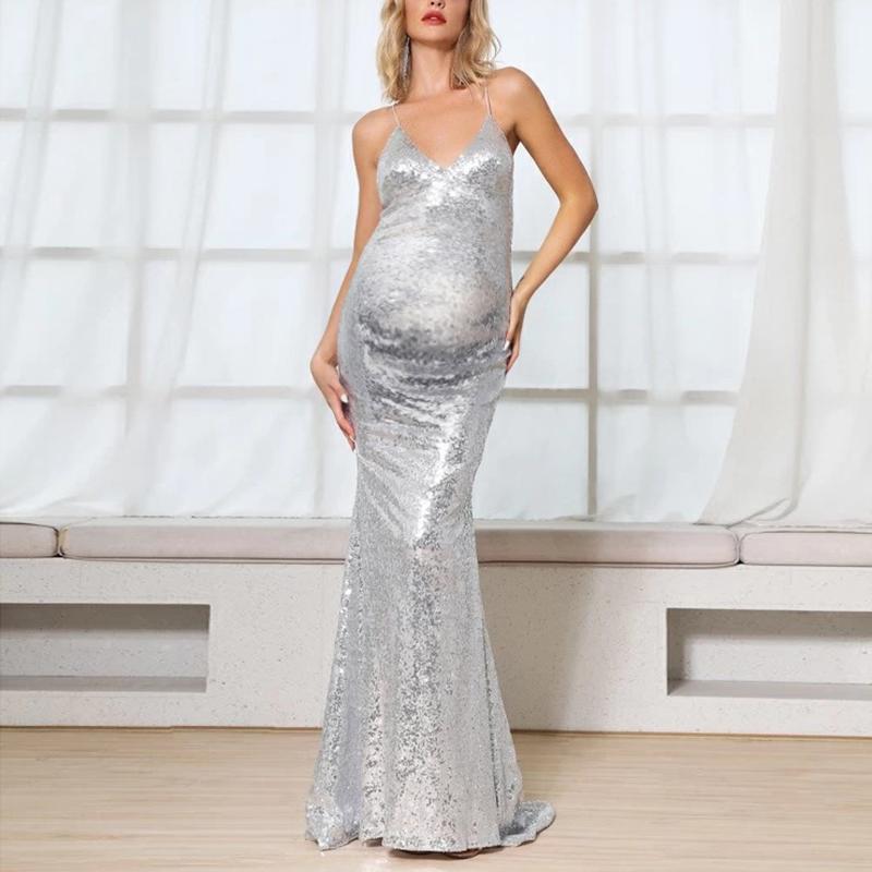 silver sequin maternity dress