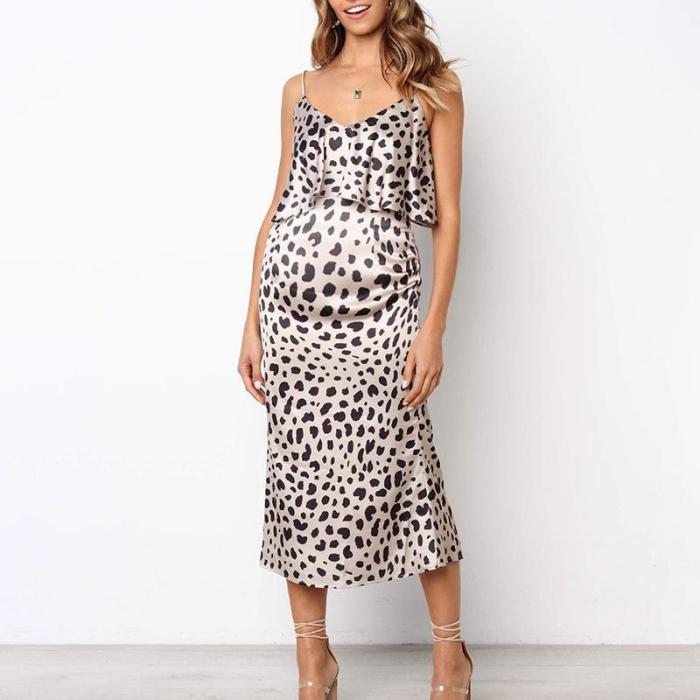 Maternity Casual V Neck Sleeveless Polka Dot Off-Shoulder Dress