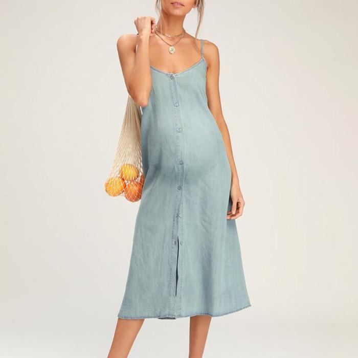 Maternity Plain Spaghetti Strap Casual Dress